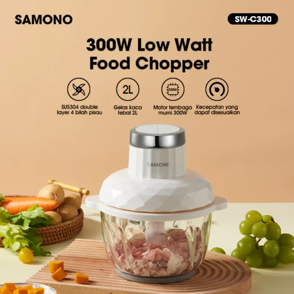 id-11134207-7qukx-lf0l0nyhtmsgcf SAMONO Chopper 2in1 Kapasitas 2.2L dan 300ml Multifungsi 300 Watt Penggiling Daging SW-CD300