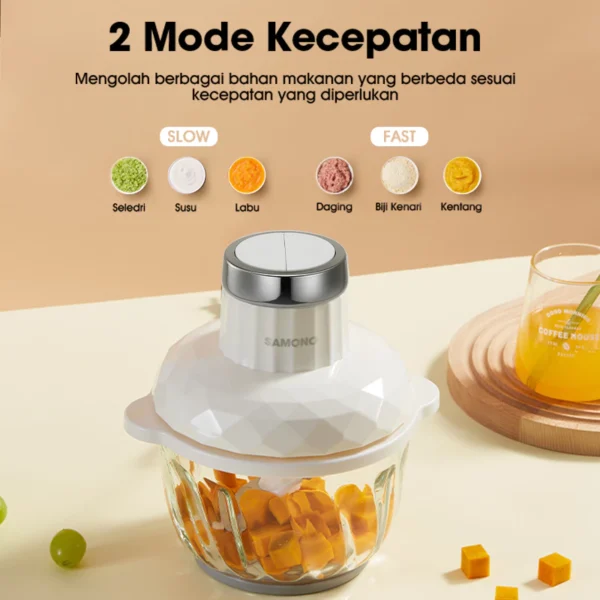 id-11134207-7qul5-lf0l0nyhwfxc5d SAMONO Chopper 2in1 Kapasitas 2.2L dan 300ml Multifungsi 300 Watt Penggiling Daging SW-CD300