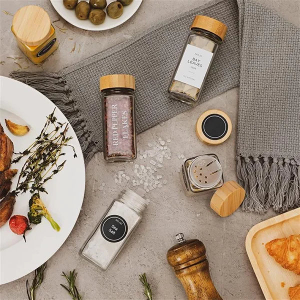 Botol bumbu 120ml kaca tebal dengan tutup bambu yang tahan air dan kering